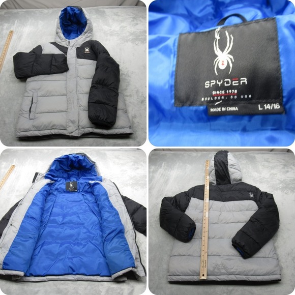 Spyder Jacket Youth Lage Gray Colorblock Pockets Insulated Full Zip Thick Puffer